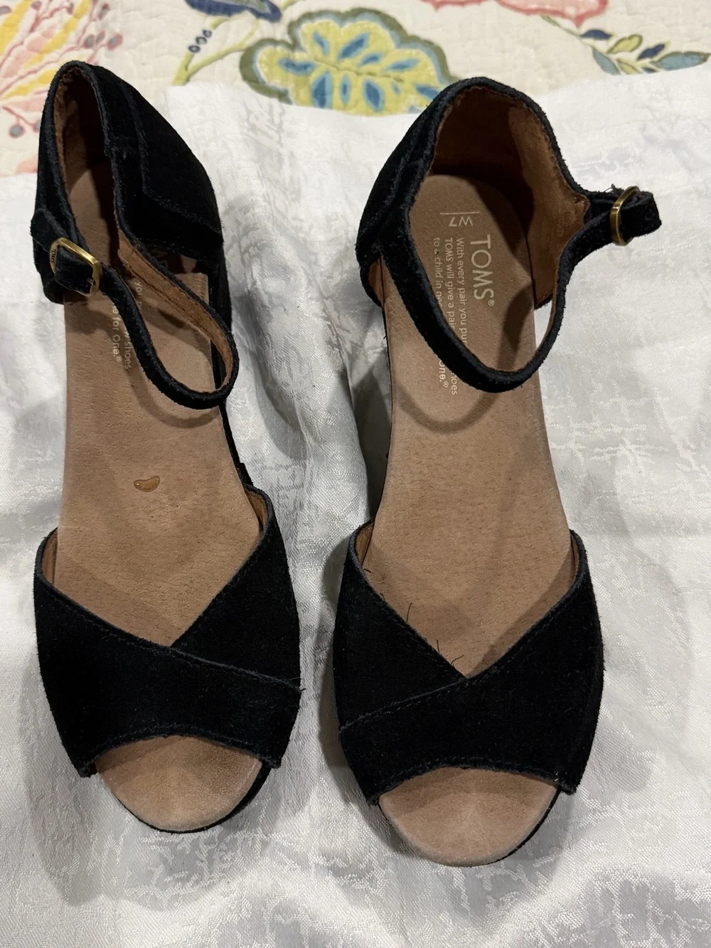TOMS Black Suede Open-Toe Ankle-Strap Sandals
